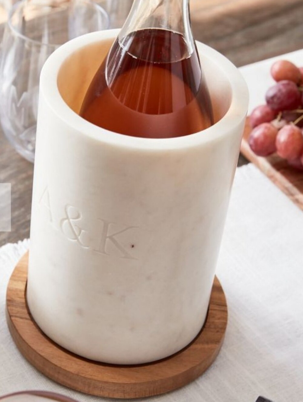 Mark and Graham Wood Marble Wine Chiller Utensil Holder Engraved Letter D Acacia